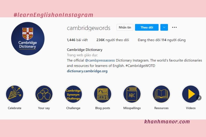 học tiếng Anh trên Instagram