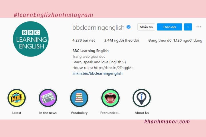 học tiếng Anh trên Instagram